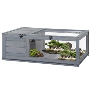 PawHut enclos tortue en bois à 2 espaces, 91 x 60,5 cm