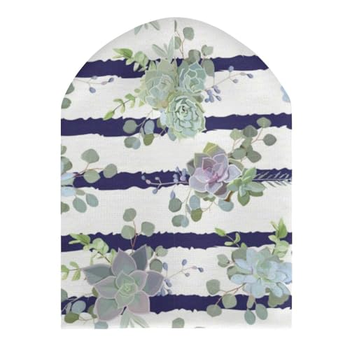 Colorful Succulent on Stripe Kids Beanie Hat for for Girls Boys Children Cap Winter Knitted Chemo Cancer Headwear Accessories Gifts Decoration3