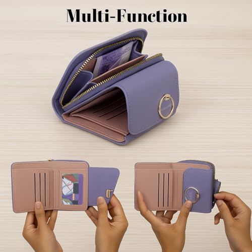 PRANIJ Small Leather Bifold Wallet for Women, Purple Pale Purple - Image 8