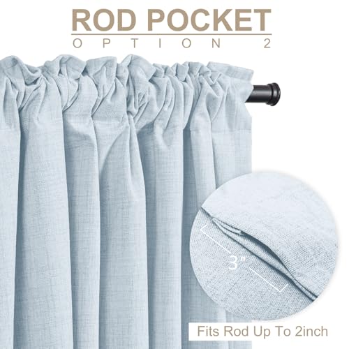 Image of 100% Blackout Shield Chambray Blue Linen Blackout Curtains for Bedroom 84 Inches Long, Back Tab /Rod Pocket Living Room Drapes, Thermal Insulated Blackout Curtains 2 Panels Set, 50 inch W x 84 inch L