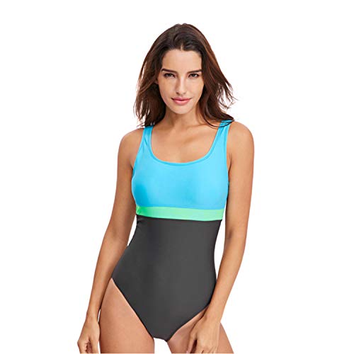 haozaikeji Women One-Piece Swimsuit Athletic Training Swimwear Tummy Control Swimming Costume Color Block Bathing Suits