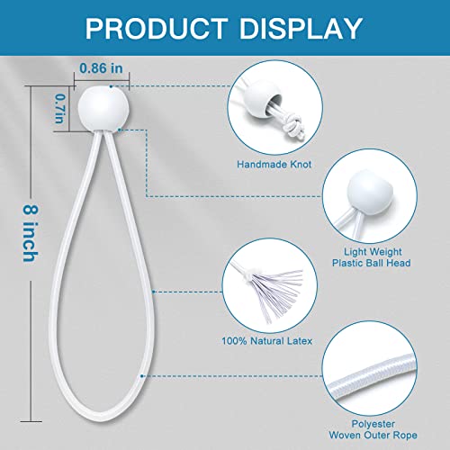 Ball Bungee Cords 8 Inch,50 Pcs Bungee Ties With Balls Heavy Duty Canopy Tie Downs For Camping, Shelter,Gazebo,Projector Screen,Tent Poles With Uv Resistant (White) #TOP5