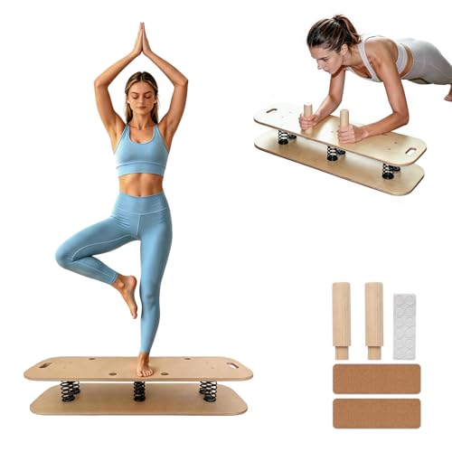 AAKQ Wooden Balance Board – 400 lbs Capacity 360° Dynamic Spring Rebound Wobble Board Exercise Equipment Balance Trainer for Adults Kids Core Strengthening Standing Desk Physical Therapy Surf Training Home Workout