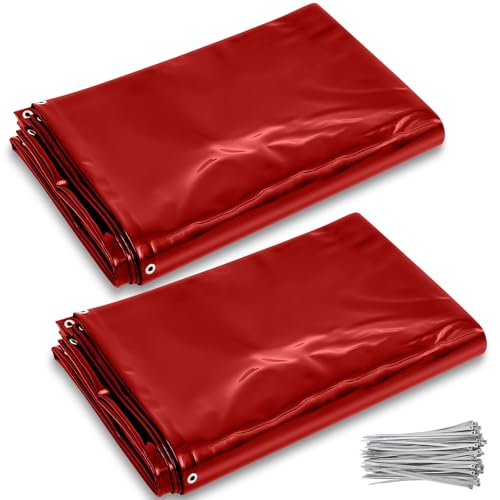 Vincreem 2 Pcs Welding Curtain Safety Transparent Welding Screen with Fixed Belt for the Stand of 6 x 8ft Fireproof Resistant Insulation for Arc Light UV and Light Protection (Red)
