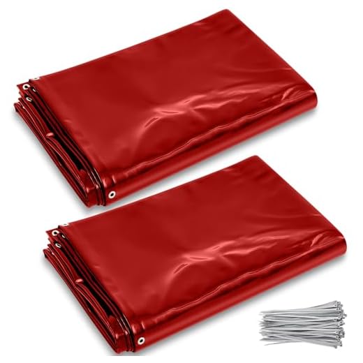 Vincreem 2 Pack Welding Curtain Safety Screen with Fixed Belt, 6 x 8ft Red, Fire Resistant Transparent Vinyl Welding Shield for UV and Blue Light Protection