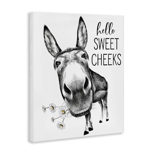Image of Stupell Industries 'Hello Sweet Cheeks Animal Humor Donkey Daisies', Canvas Art, 36 x 48 Inches, Easy to Hang and Sturdy, Made in USA, by Lettered and Lined