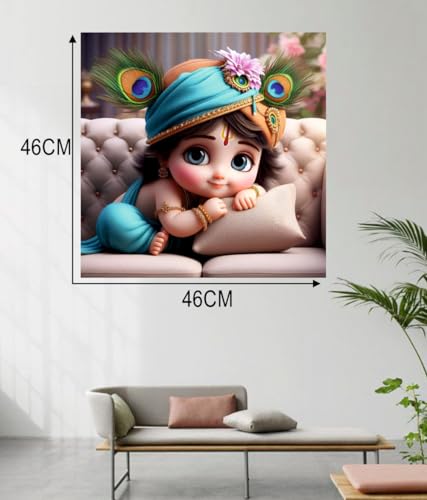 Image of Akki Wold Sky Blue Cute Eyes On Soffa With Pillow Wall Poster For Living Room, Office, Pooja Room (Size - 46CM X 46CM)
