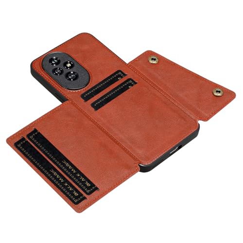 Image of for Honor 200 Pro 5G Case with Card Slots Kickstand Leather + TPU Phone Cover - Brown