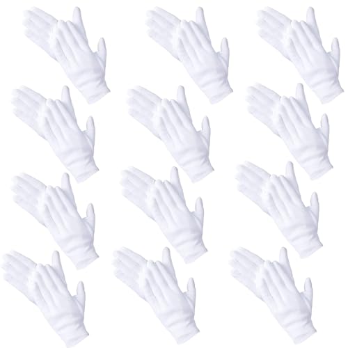12 Pcs White Cotton Gloves Cotton Gloves Cotton Gloves for Dry Hands Cotton Gloves Moisturzing Gloves for Eczema Cotton Gloves for Eczema Washable White Cotton Gloves Fits Men and Women