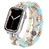 V.R.HOPE Cinturino di perle compatibile con Apple Watch da 38 mm, 40 mm, 41 mm, 42 mm, da donna alla moda, elastico ed elastico, adatto per iWatch SE e Series 10, 9, 8, 7, 6, 5, 4, 3, 2, 1, blu menta
