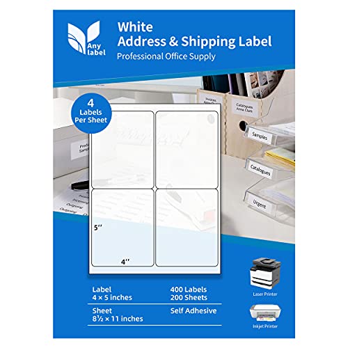 Anylabel 4" x 5" Shipping Address Labels for Laser & Inkjet Printer - 4 Per Page Mailing Labels for Packages Permanent Adhesive Easy Peel (200 Sheets, 800 Labels)