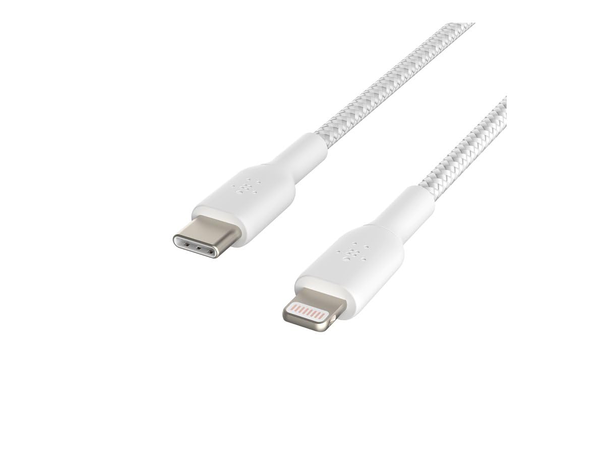 Belkin Örgülü USB-C - Lightning Kablosu (Hızlı Şarj Kablosu) Hızlı Şarj MFi Sertifikalı USB-C Kablosu (2m, Beyaz)