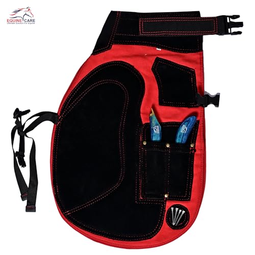 Image of Equine Care Farrier Apron Chaps 2mm Cowhide Leather, 500 GSM Canvas, Air-Mesh, 25 inch Length, Adjustable Waist (28 inch-52 inch), Ergonomic Foam-Padded Thigh & Back Support, 4 Knife Pockets, 2 Nail Magnets.