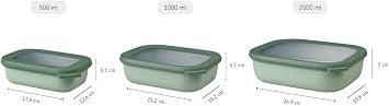 Mepal Multi Bowl Cirqula 3-Piece Set Food Storage Container with Lid - Suitable as Airtight Storage Box for Fridge & Freezer, Microwave Container & Servable Dish - 500, 1000, 2000ml - Assorted