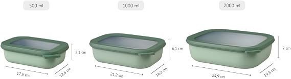 Mepal Multi Bowl Cirqula 3-Piece Set Food Storage Container with Lid - Suitable as Airtight Storage Box for Fridge & Freezer, Microwave Container & Servable Dish - 500, 1000, 2000ml - Assorted