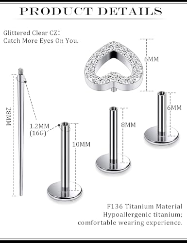 16G Astm F136 Titanium Internal Thread Flat Back Earrings Nose Studs Tragus Forward Helix Conch Cartilage Lobe Earrings Stud Medusa Labret Monroe Lip Ring Piercing Jewelry For Women Men2