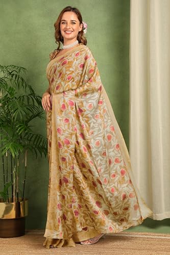 Image of MIRCHI FASHION Women Saree Floral Printed Chiffon | Breathable Lightweight Summer Sari for Office and Daily Use with Unstitched Blouse (Available in 20 Styles)