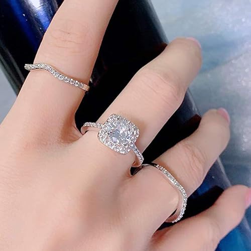 18K White Gold Plated Rings for Women - 7/8/9# Cz Three-In-One Halo Wedding Engagement Promise Eternity Ring, Personalized Hypoallergenic Non Tarnish Rings, Christmas Birthday Gifts Trendy Jewelry
