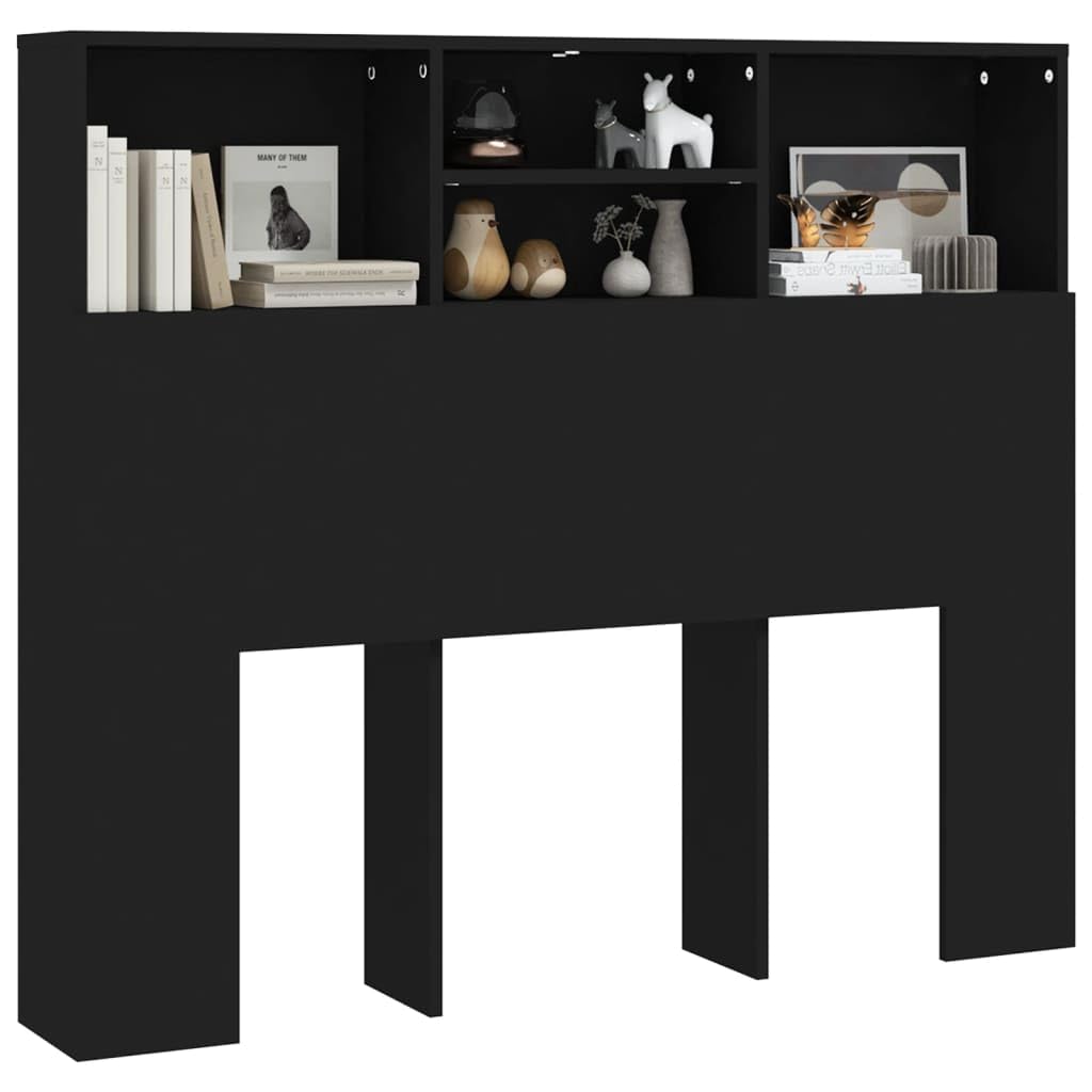Natulvd Headboard with Storage, Multi Sizes Headboards for Single, Double, Queen, King, Super King Sizes, Floor Standing Head Board with Open Shelves for Bedroom, 120x 103.5 cm (Black)