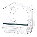 Acrylic Window Bird Feeder Strong Suction Cups with Shield Roof Drain Holes Outdoor Clear Bird House