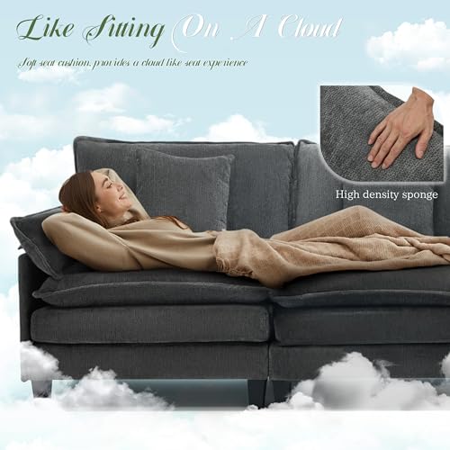 Image of 106 inch L Shaped Modular Sectional Cloud Couch, Modern Sofa with Ottoman, 4-Seat Deep Seat Sofa with Pillows for Living Room, Bedroom and Apartment, Grey