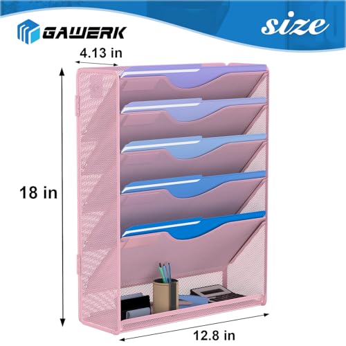 Gawerk Organizador de arquivos suspenso de 6 camadas, suporte de arquivo de parede de malha, suporte