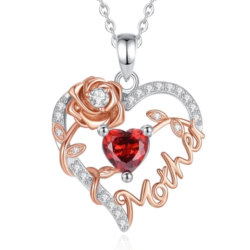 EUDORA Harmony Ball Collar para Madre Mama Plata de Ley 925 Colgante de Corazón con Rosas Mother Joyería Original Día de la Madre Regalo para Madre Mama Hija Esposa Mujer, 18' + 2'