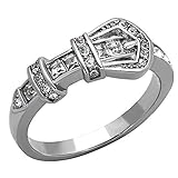 FlameReflection Stainless Steel CZ Belt Buckle Shape Engagement Promise Ring Women Girl Size 5-10...
