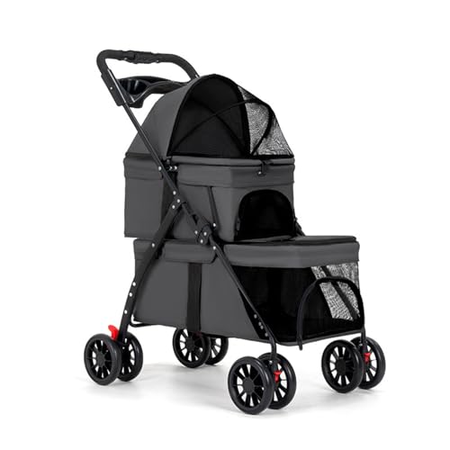Double Dog Stroller for Medium Small Dogs and Cats Load-Bearing Up to 50lbs Durable 360 Universal Wheels Lightweight One Hand Foldale Kittens Puppies Travel Stroller Cart(Double)