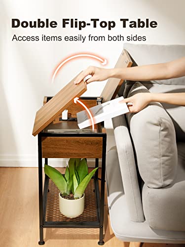 Pipishell End Table With Charging Station, Flip-Top Side Table With Usb Ports And Outlets, Small Narrow End Table For Living Room, Bedroom And Study, Piet08Wn #TOP1
