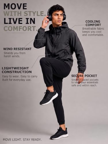 Image of CHKOKKO Windcheater Jacket For Men With Hood UPF 50+ UV Sun Protection | Lightweight Breathable Water-Repellent Windbreaker | Nylon Fabric Outdoor Running Biker Dailywear Jacket