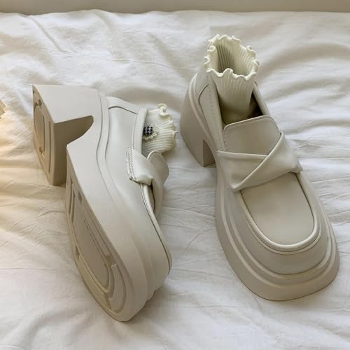 Sandalias gruesas Mujer Zapatos Cuero Suela gruesa mocasines britânicos Retro franceses Zapatos indi