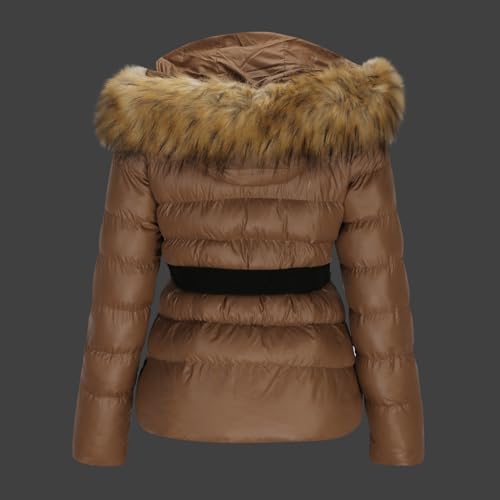 Puffer Jacket Womens Winter Casual Zip up Long Sleeve Faux Fur Hood Short down Jacket Vintage Lightweight Ladies Coat3