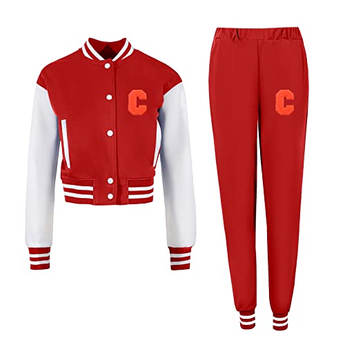 BAICAIYU Letter Print Two Piece Outfits for Women Baseball Jacket