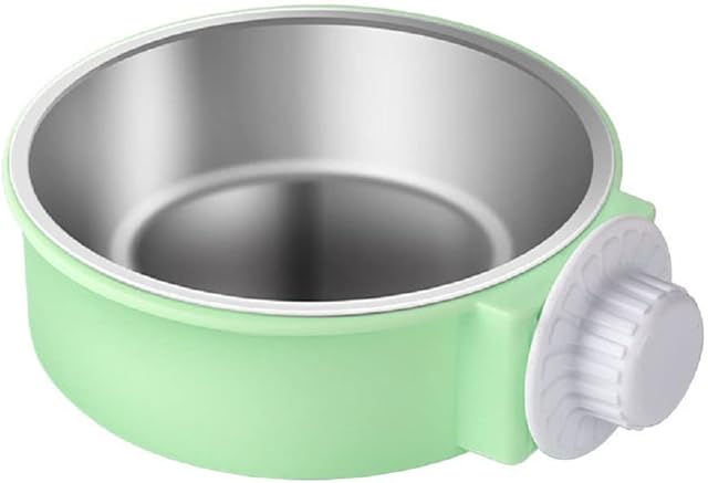 Removable Stainless Steel Hanging Pet Cage Bowl, Pet Food Water Bowl for Cat Puppy Bird Rabbit (13cm*4cm, Green)