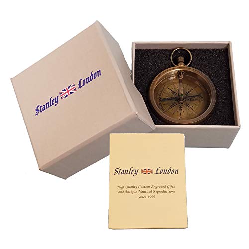 Brújula de bolsillo de latón antiguo grabable con caja de regalo