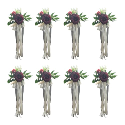 Gissroys Set Of 6 Luxurious Pews Flowers For Benches Wedding Ceremony Decoration Elegant Chair Back Florals Adornment