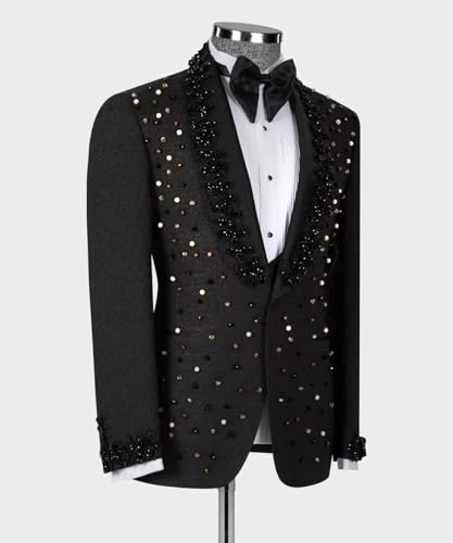 Men Sequined Tuxedo Jacket, Black, Embellished with Beads and Sequins Single Breasted2