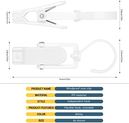 Bailinks Hat Clip for Travel,12 PCS White Laundry Hooks Clip Portable 360 Degree Swivel Hanger Hook Multifunctional Clips for Hanging Hat Clothes Scarf Socks Towel