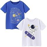 Codkkre Camisetas de Manga Corta para Niños T-Shirts Algodón de Dinosaurio Ropa de Verano para Infantil, Azul Universo/Blanco Astronauta, 8 años