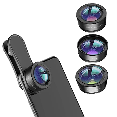 Mobile Phone 3 in 1 Camera Lens Kit,198 Degree Fisheye Lens + 120 Degree Wide-Angle Lens + Macro Lens,Suitable for iPhone, ipad and Most Android Phones