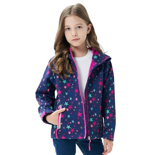 Image of MGEOY Boys Girls Rain Jacket Lightweight Waterproof Hooded Fleece Lined Raincoat Windbreakers for Kids