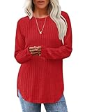 Saloogoe Red Sweater for Women Crewneck Pullover Comfy Winter Christmas Outfits for Women Tops Fashion 2025 Red Valentines Shirts L