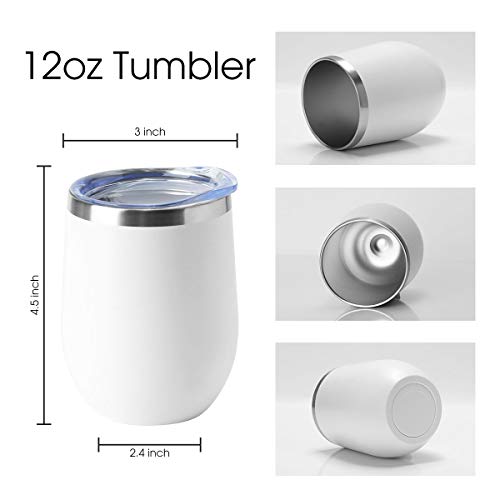 Hasle Outfitters 12Oz Wine Tumbler With Lid Stemless Wine Glasses Double Wall Vacuum Travel Mugs Stainless Steel Coffee Cup For Cold & Hot Drinks Wine Coffee Cocktails Beer 12 Pack White #TOP2
