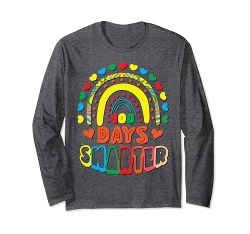 100 Days Smarter Rainbow Happy 100th Day of School Groovy Long Sleeve T-Shirt