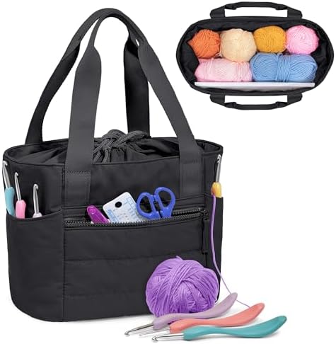 Teamoy Small Knitting Bag, Yarn Storage Tote, Crochet Bag Organiz...