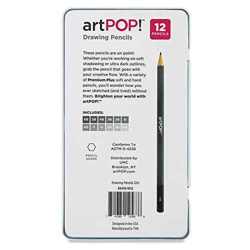 Artpop! Professional Drawing Pencil Set Of 12, 6B – 4H Graphite Art Pencils With Hexagonal Grip, Ideal For Sketching, Art Drawings, And Shading, Includes Metal Tin #TOP6