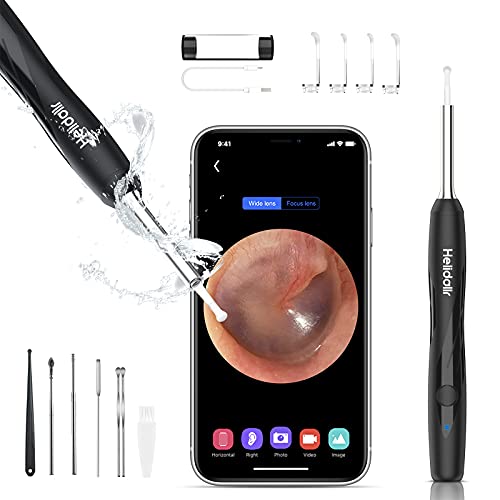 Helidallr Ear Wax Removal Tool Kit FHD 1080P Ear Camera Wireless Otoscope 6-axis WiFi Ear Cleaner 3.5mm Ear Wax Cleaner 6 Led Light Compatible iOS/Android for Adult/Kid/Pet with 7 Extra Ear Clean Tool