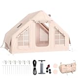 Outsunny Tienda de Campaña Inflable Glamping para 5 Personas con Apertura de Chimenea y Claraboya Bomba UPF30+ Bolsa para 4 Estaciones Instantáneo Resistente al Viento Tela Oxford Impermeable 5000+