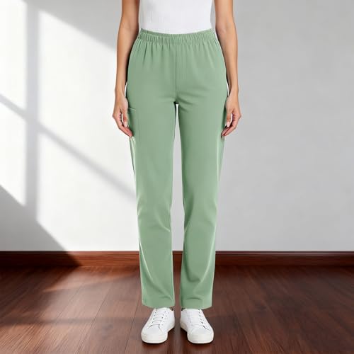 Image of Scrub Pants for Women Drawstring Waist with Straight Leg High Waisted Solid Color Soft Breathable Pants with Pockets
